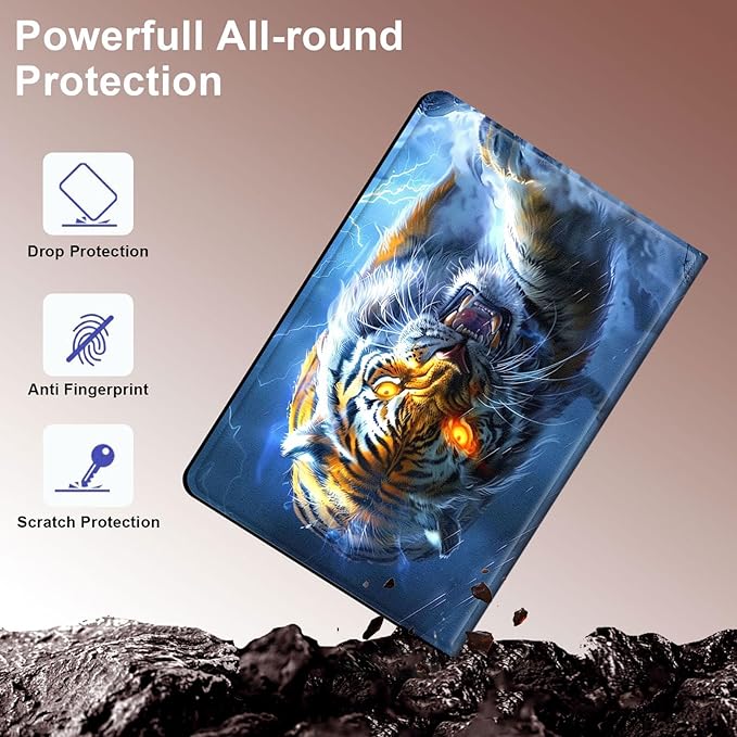 Case for Samsung Galaxy Tab A9+/A9 Plus 11” 2023 Model (SM-X210/X216/X218), Slim PU Leather Stand Cover with Auto Wake/Sleep, Multi-Angle Viewing & Shockproof, Fierce Tiger