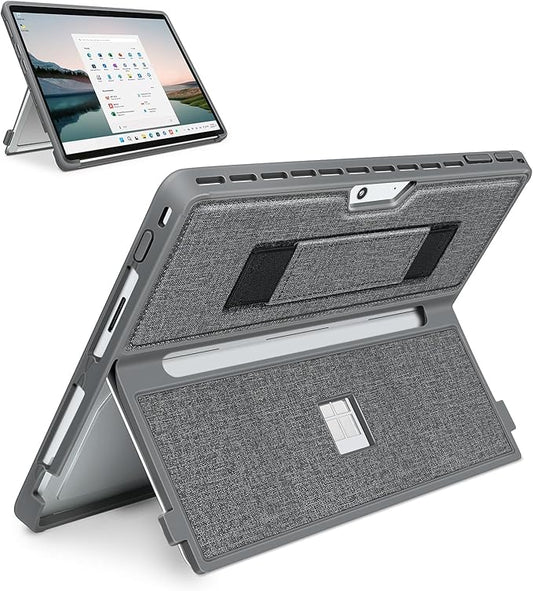Case fit Microsoft Surface Pro 11/10/9/8 13-Inch, with Stent Cover, Hand Strap, All-in-one Rugged Case Compatible with Type Cover Keyboards, Gray