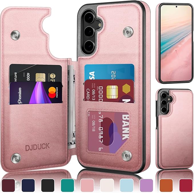 DJDUCK Designed for Samsung Galaxy S25 Plus Case Wallet with Card Holder, [Magnetic Clasp Cover] [RFID Blocking Leather Protection] Shockproof Women Men Cases for Samsung S25 Plus Rose Gold