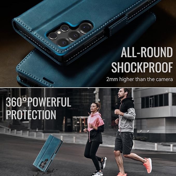 Wallet Case for Samsung Galaxy S25 Ultra Leather Wallet Flip Cover with Card Holder, Kickstand, Magnetic Closure, RFID Blocking TPU Shockproof Phone Case Compatible with S25 Ultra,Blue-Green