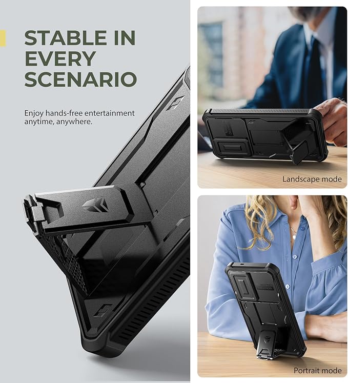 Dexnor for Samsung Galaxy S25 Plus Case with Built-in Slide Camera Cover & Screen Protector & Kickstand,Heavy-Duty Shockproof Rugged Case Full-Body Bumper Cover for Galaxy S25 Plus(2025),Black