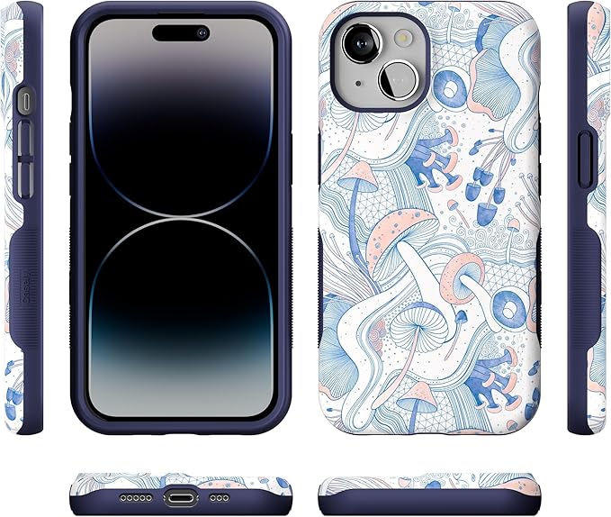 Casely iPhone 14 Case | The Fun Guy | Enchanted Forest Mushroom Floral | Compatible with MagSafe | Bold Protective Design