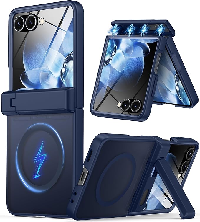 for Samsung Galaxy Z Flip 7 Case Compatible with Magsafe [Hinge Protection＆ Kickstand][Built-in Front Screen Protector] 15FT Military Shockproof Full Body Phone Case for Galaxy Z Flip 7 (Blue)