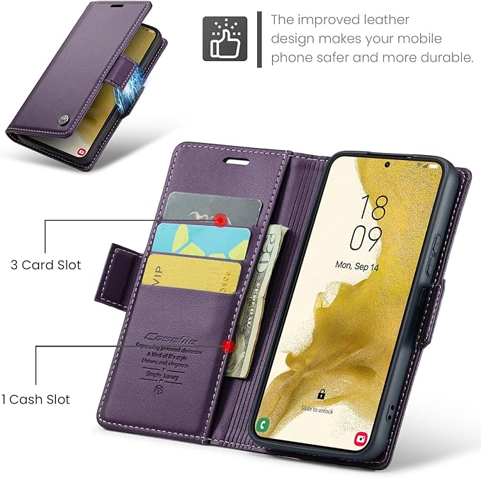 AUPAI for Samsung Galaxy S22 Plus Wallet Case with Credit Card Holder, PU Leather RFID Blocking Folio Flip Kickstand Magnetic Clasp Protective Phone Cover for Women Men Purple