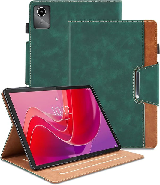 Case for Lenovo Tab M11 (TB-330FU/TB-331FC)/Tab K11 LTE 11 Inch 2024 - Multi-Angle Viewing Stand Cover with Pocket, PU Leather Folio Case with Magnetic Clasp, Auto Wake/Sleep Smart Tablet Cover, Green