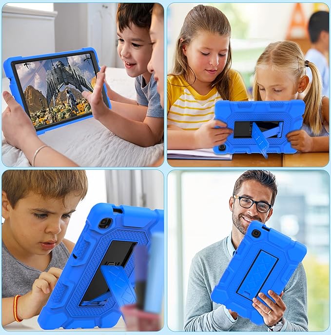 Rantice Samsung Galaxy Tab A7 Lite Case 2021, Hybrid Case with Kickstand, Shock Absorbing Bumps, Anti-Slip Grid Pattern, Blue+Black