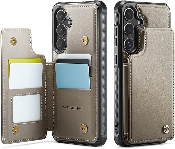 Vinich for Samsung Galaxy S24 FE Wallet Case with Card Holder, RFID Blocking Credit Slots Kickstand Shockproof Phone Cover for Women Men, Gray