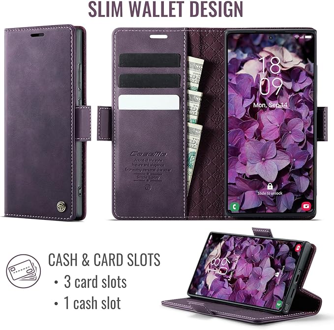 Wallet Case for Samsung Galaxy S22 Ultra Leather Wallet Flip Cover with Card Holder, Kickstand, Magnetic Closure, RFID Blocking TPU Shockproof Phone Case Compatible with S22 Ultra, Purple