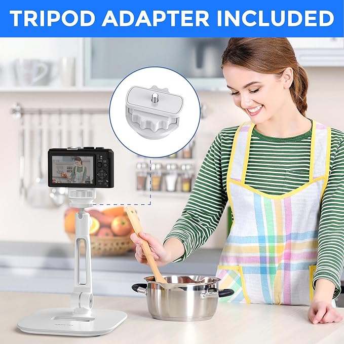 AboveTEK Tablet Stand Holder, Stylish Aluminum iPad Stands, Foldable 360° Swivel iPad iPhone Table Stand Holder fits 4-11" Tablets/Smartphones for Kitchen Bedside Office POS Showroom Reception (White)