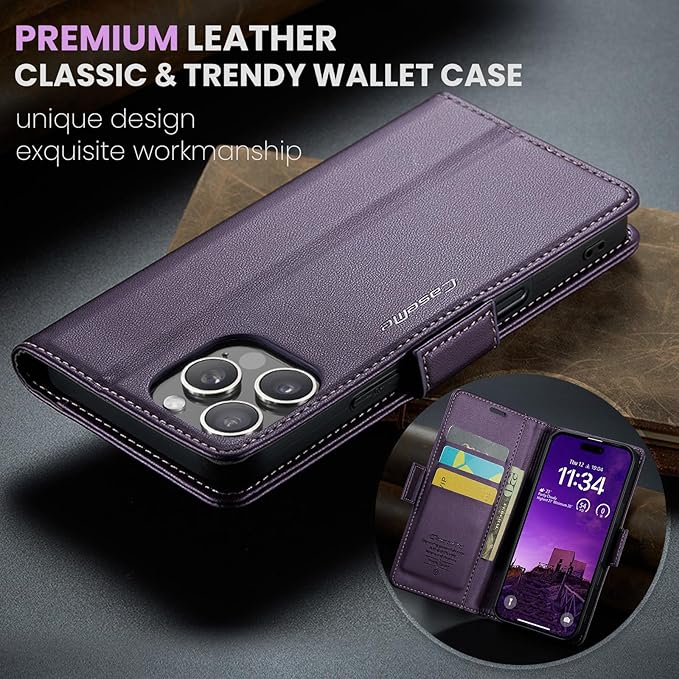 for iPhone 16 Pro Case, Premium PU Leather Wallet Case Flip Cover with [RFID Blocking][Card Holder][Stand Function] Shockproof Protective for iPhone 16 Pro 6.3", Purple