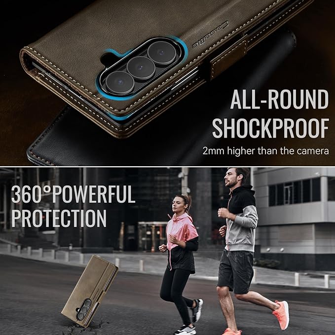 for Samsung Galaxy Z Fold 7 Case, Flip Wallet Leather Case with Card Holder Magnetic Closure Shockproof Kickstand Protective Phone Cases Cover for Galaxy Z Fold 7, Coffee