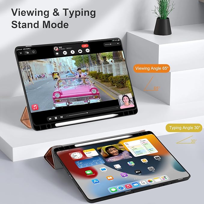 MEEgoodo Case for Samsung Galaxy Tab A9 Plus 11 inch Cover 2024 2023 with S Pen Holder, A9+ Smart Tablet Cases with Leather Trifold Stand+Soft TPU Back Shell+Smart Auto Wake/Sleep, Tree Rings