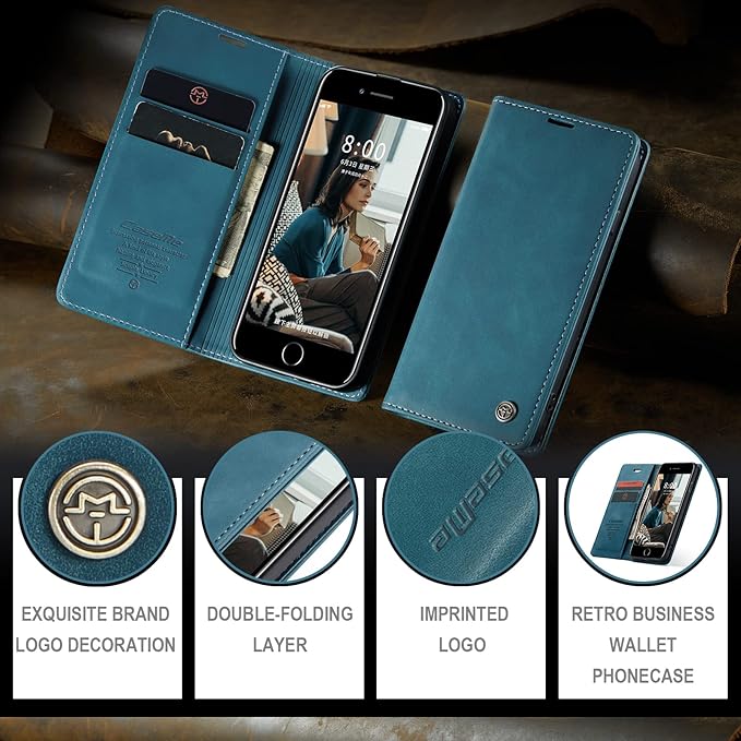 for iPhone 6 / 6S Case, Flip Wallet Leather Case with Card Holder Magnetic Closure Shockproof Kickstand Protective Phone Cases Cover for iPhone 6S,Blue-Green