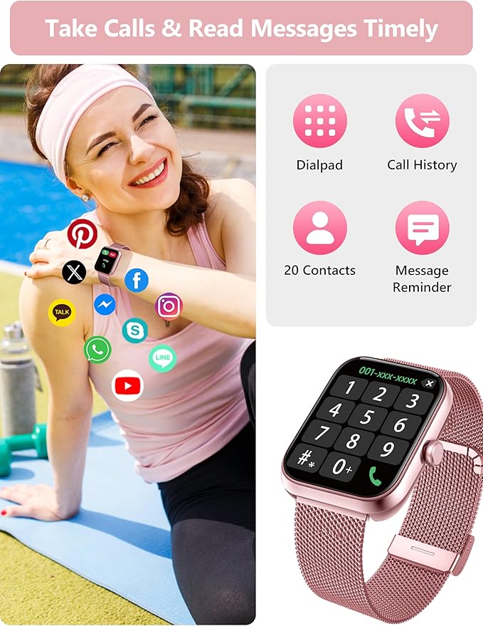 KALINCO Smart Watch Women [2 Bands, 44mm case] Alexa Fitness Tracker, Heart Rate, Sleep, Stress & SpO2 Monitor, IP68 Waterproof Smartwatch, Make/Answer Calls, Compatible with iPhone & Android Phones