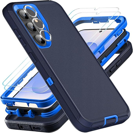 for Samsung Galaxy S25 Case, ONLY, [NOT FIT Galaxy S25 Edge/S25 Plus/S25 Ultra], Military Grade Case with 2Pcs Tempered Glass Screen Protector & 1Pcs Camera Lens Protector (Navy Blue)