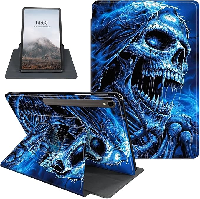 Case for Samsung Galaxy Tab S10 FE / S9 FE 5G 10.9 inch & Tab S9 11 inch, PU Leather 360° Rotating Stand Cover, Auto Sleep/Wake, Folio Smart Protective Cover, Blue Skeleton