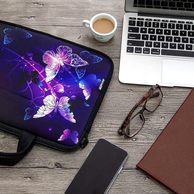 RICHEN 14 15 15.4 15.6 inch Laptop Shoulder Bag Notebook Handle Sleeve Neoprene Soft Carrying Travel Case with Accessories Pocket (14-15.6 inch, Butterflies)