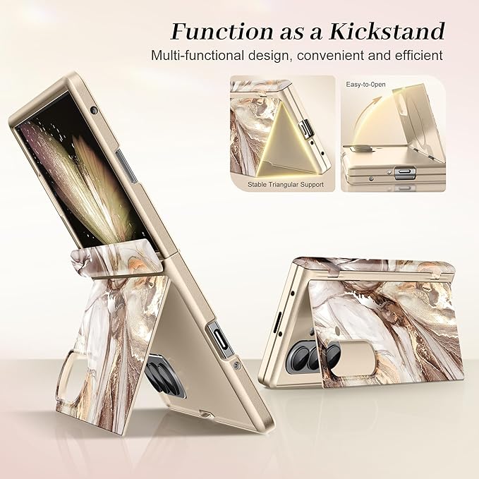 GVIEWIN for Samsung Galaxy Z Fold 7 Case Built-in HD Screen Protector [Compatible with Magsafe][Hidden Kickstand] Magnetic Full-Body Hinge Protection Slim Phone Case for Z Fold 7, Topaz/Gold