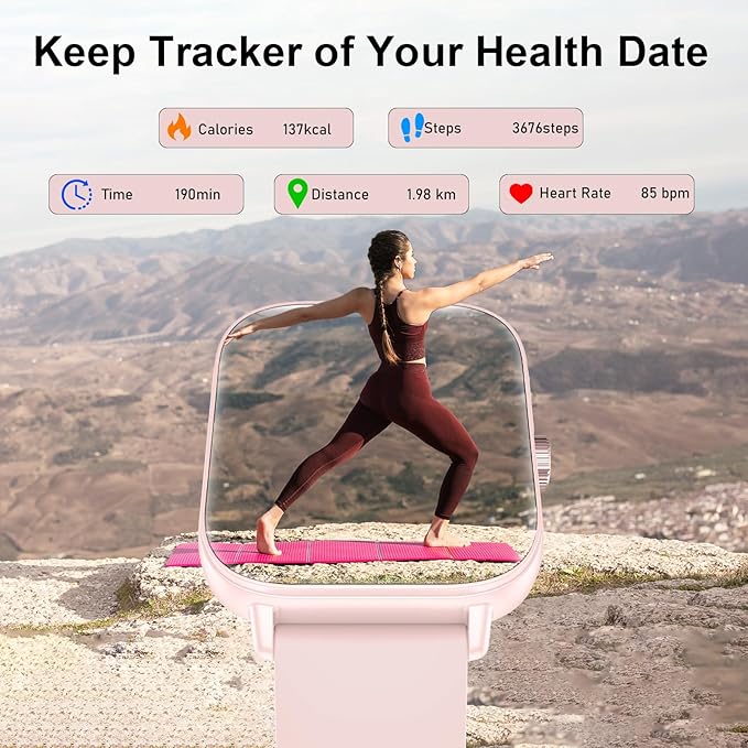 Smart Watch for Women Men (Answer/Make Calls) 1.83" HD Smartwatch Compatible Android iOS Phones with Fitness Running Step Counter/Heart Rate/Sleep, 120+ Sports Modes IP68 Waterproof, Pink/3 Bands