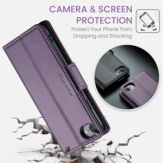 for iPhone SE 2022/3rd/2020/2rd,iPhone 8/7 Case, Premium PU Leather Wallet Case Flip Cover with [RFID Blocking][Card Holder] Shockproof Protective for iPhone SE 2022/2020, iPhone 8/7, Purple
