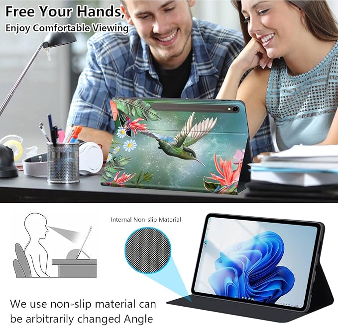 Slim Case for Samsung Galaxy Tab S10 FE / S9 FE 5G 10.9" & Tab S9 11", PU Leather Protective Cover, Multi-Angle Stand, Auto Sleep/Wake, Hummingbird