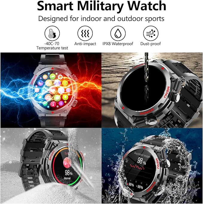 Military Smart Watches for Men(Answer/Make Calls), 1.52" HD Fitness Watch, AI Built-in,Heart Rate Sleep Monitor, AI Face,100+ Sport Modes, Text, IP68 Waterproof Smartwatch for Android iOS