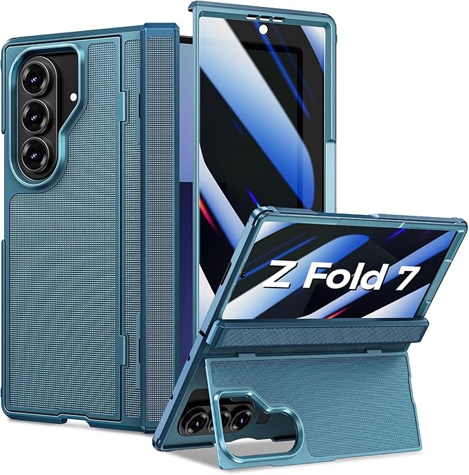 for Samsung Galaxy Z Fold 7 Case with Privacy Screen Protector, Kickstand & Hinge Protection – Rugged Hard 360° Full Body Protective Phone Cover Case for Z Fold 7 5G 2025 - Blue