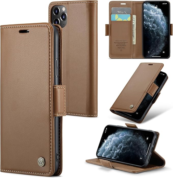 for iPhone 11 Pro Case, Premium PU Leather Wallet Case Flip Cover with [RFID Blocking][Card Holder][Stand Function] Shockproof Protective for iPhone 11 Pro 5.8", Brown