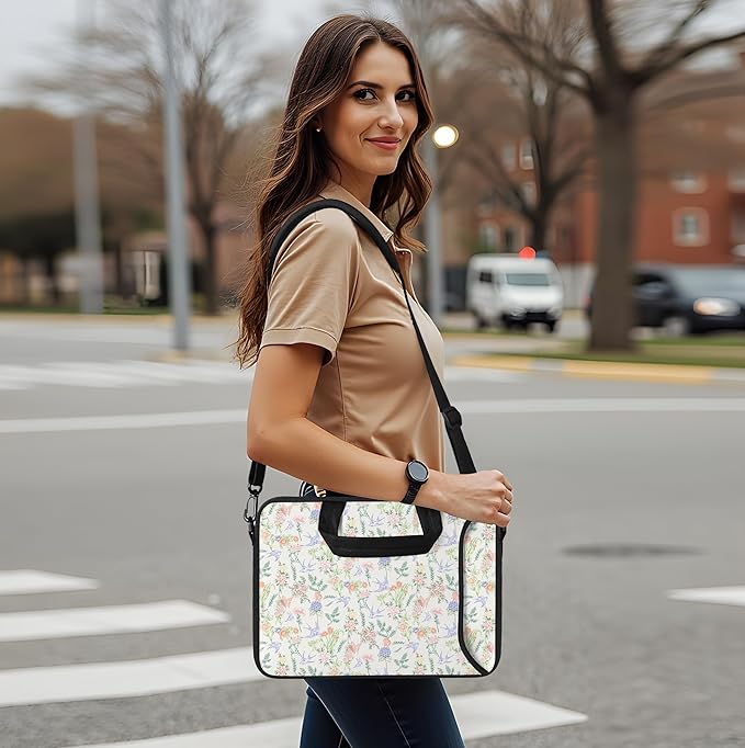 RICHEN 14 15 15.4 15.6 inch Laptop Shoulder Bag Messenger Bag Notebook Handle Sleeve Neoprene Carrying Case with Accessories Pocket (14-15.6 inch, Flowers Swallows)