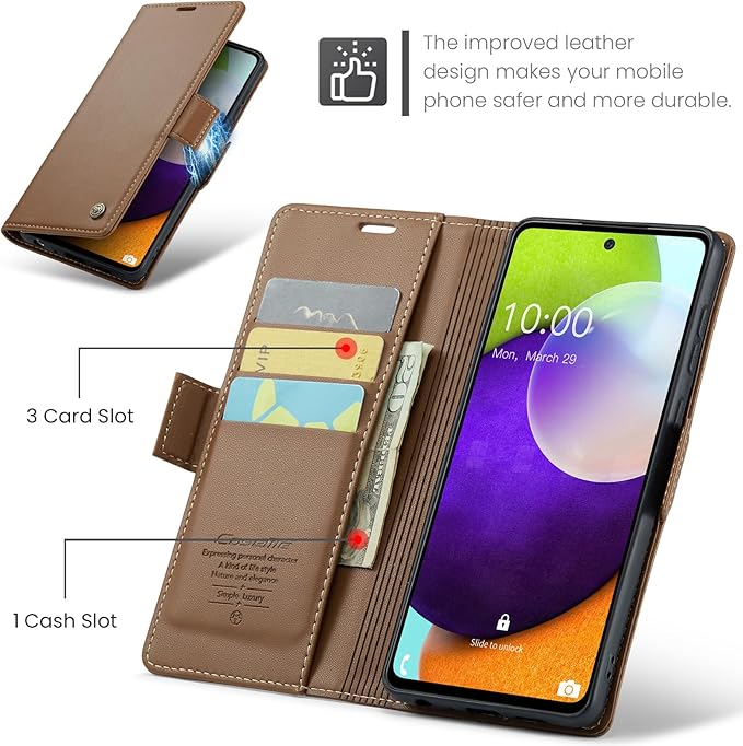 for Samsung Galaxy A52 4G/5G Case, Premium PU Leather Wallet Case Flip Cover with [RFID Blocking][Card Holder][Stand Function] for Samsung Galaxy A52 (5G/4G)/A52s 5G, Brown