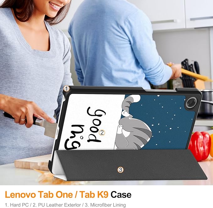 Case for Lenovo Tab One 8.7'' / Tab K9 Case, Folding Folio Ultra-Thin PU Leather Stand Case Cover with Auto Wake/Sleep for Lenovo Tab K9 8.7 Inch Lazy Cat