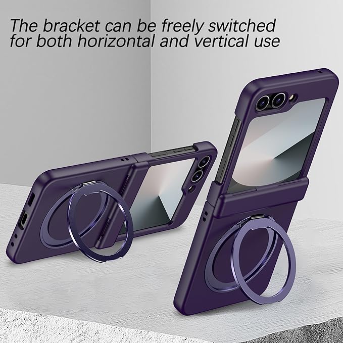 Magnetic Case for Samsung Galaxy Z Flip 6 Compatible with Magsafe, Built-in Kickstand & TPU Hinge Protection Flip 6 Case, Matte PC Cover Ultra Shockproof Phone Case for Z Flip6 (Dark Purple)