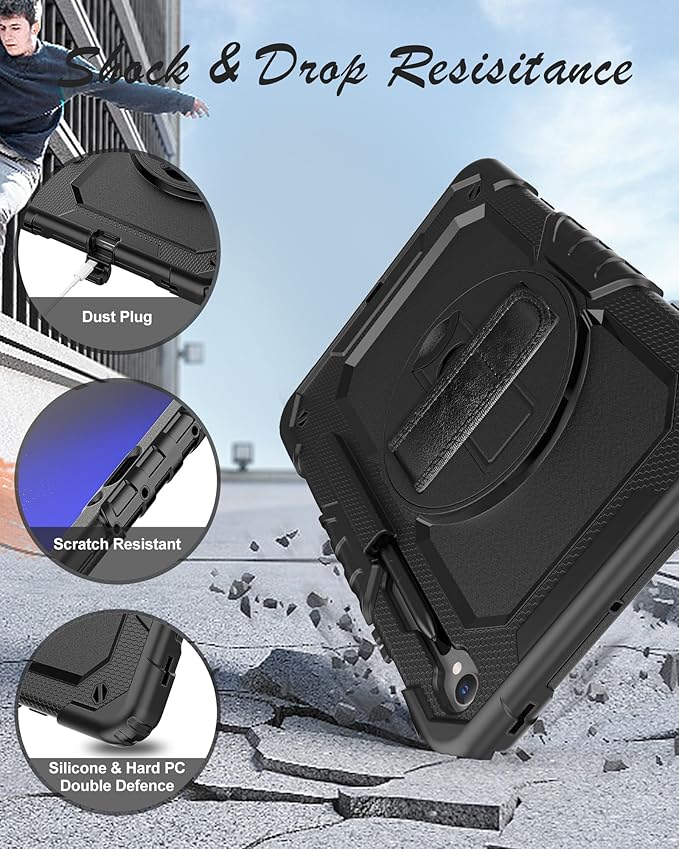 Case for Samsung Galaxy Tab S10 Lite/ S10 FE / S9 FE 10.9 Inch / S9 11'' 5G Protective with Screen Protector/Pen Holder/Hand Strap, Heavy Duty Shockproof Tablet Cover for S10 Lite, Black