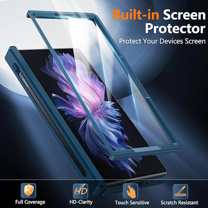 Oterkin Magnetic for Samsung Galaxy Z Fold 7 Case Built-in Screen Protector [Thinner S Pen Holder & Kickstand] [Fit for MagSafe] [Hinge Protection] Full Body Shockproof Phone Case for Z Fold 7, Blue-A