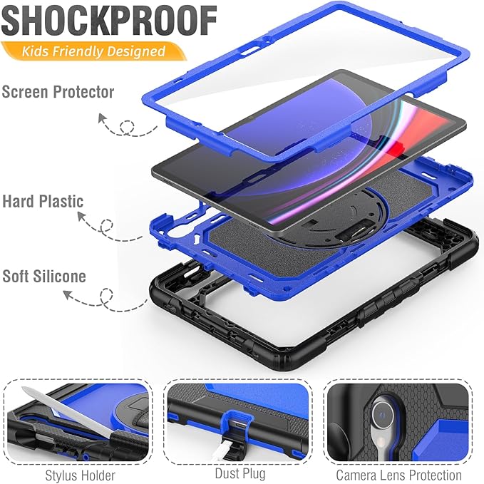 HXCASEAC Case for Samsung Galaxy Tab S10 Lite / S10 FE / S9 FE 5G 10.9 inch, Shockproof Design with Screen Protector/Hand Strap/S Pen Holder, Protective Samsung Galaxy S10 Lite Tablet Case, Blue