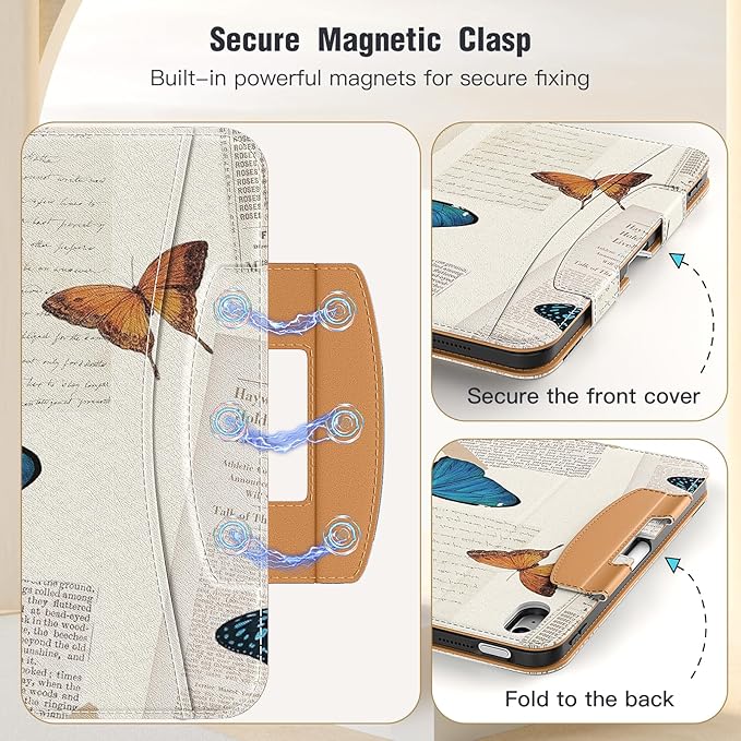 MoKo for iPad (A16) 11th Generation Case 11 inch 2025, iPad 10th Generation Case 10.9" 2022 with Pencil Holder & Pocket, Premium Leather Folio Stand Cover, Multiple Viewing Angles, Vintage Butterfly