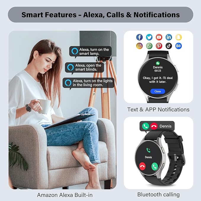 Smart Watch for Women Men, Built-in Alexa, GPS, HRV, VO2 Max, Blood Oxygen, Sleep & Stress Monitor, Compass, Altimeter, 1.32" AMOLED, Fitness & Women’s Health, iPhone Compatible