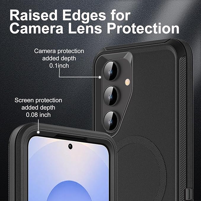for Samsung Galaxy S25 Case, ONLY, [NOT FIT Galaxy S25 Edge/S25 Plus/S25 Ultra], Compatible with Magsafe, with 2Pcs Tempered Glass Screen Protector & Camera Lens Protector (New-Black/Black)