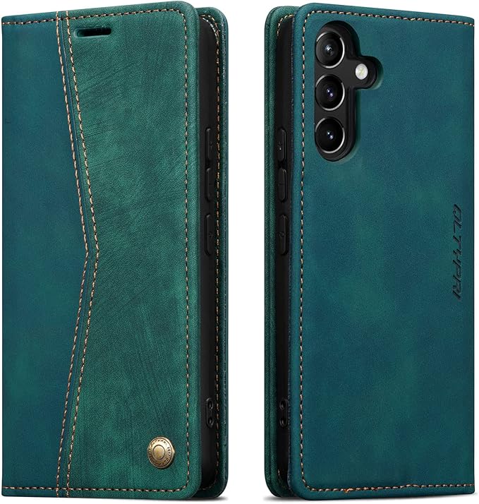 QLTYPRI Wallet Case for Samsung Galaxy S24, Vintage Folio PU Leather Purse Case with Card Slots Magnetic Closure Kickstand Flip Crashproof Phone Cover for Samsumg Galaxy S24 - Dark Green