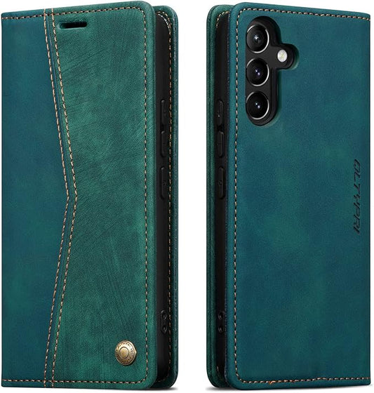 QLTYPRI Wallet Case for Samsung Galaxy S24, Vintage Folio PU Leather Purse Case with Card Slots Magnetic Closure Kickstand Flip Crashproof Phone Cover for Samsumg Galaxy S24 - Dark Green