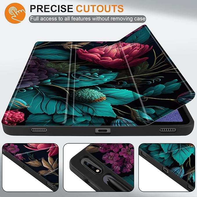 Case for Samsung Galaxy Tab S8 2022 & S7 2020, Shockproof Tablet Case for Samsung Tab S8/S7 11 inch with Auto Sleep/Wake & Trifold Stand & Soft TPU Back Cover, Vibrant Flower