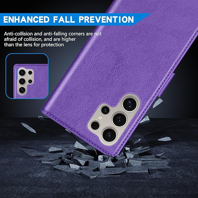 ZZXX for Samsung Galaxy S25 Ultra Wallet Case with [RFID Blocking] Card Slot Kickstand Magnetic Closure Leather Flip Fold Protective Phone Case for Galaxy S25 Ultra 5G Case Wallet(Purple-6.8 inch)