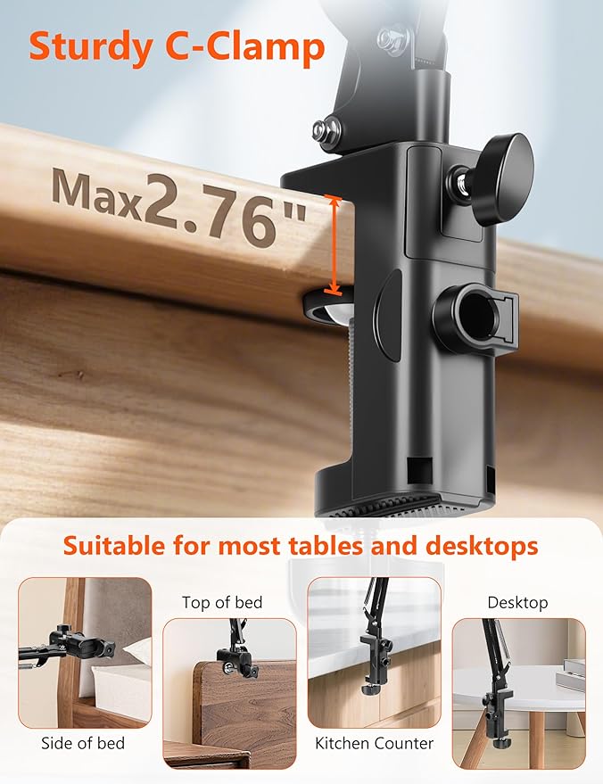 Tablet Holder for Desk, iPad Stand Phone Holder for Desk, Overhead Tablet Desk Mount for Bed with 360° Rotation, Compatible with iPhone iPad Kindle 4.7-13" Devices