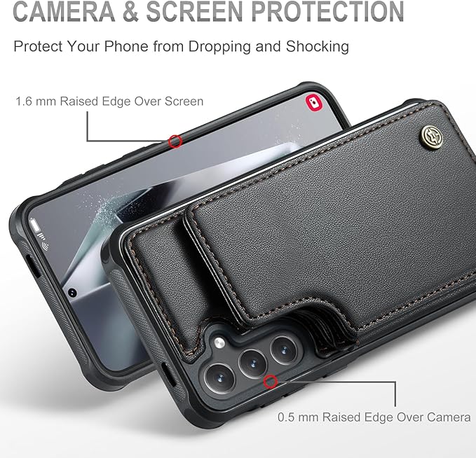 Vinich for Samsung Galaxy S24 Wallet Case with Card Holder, RFID Blocking Credit Slots Kickstand Shockproof Phone Cover for Women Men, Black