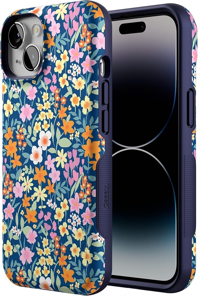 Casely iPhone 14 Case | Full Bloom | Navy Floral | Compatible with MagSafe | Bold Protective Design