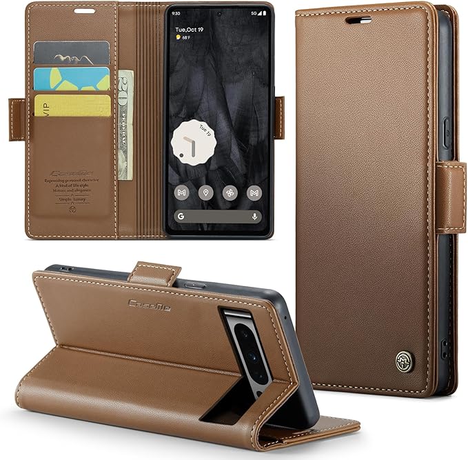 for Google Pixel 8 Pro Case, Premium PU Leather Wallet Case Flip Cover with [RFID Blocking][Card Holder][Stand Function] Shockproof Protective for Google 8 Pro, Brown
