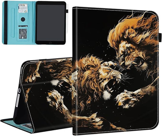 Case for Samsung Galaxy Tab S9 FE 5G 10.9 Inch/Galaxy Tab S9 11 Inch 2023,Card Slot PU Leather TPU Case Pen Holder Auto Wake Sleep,Cool Lion