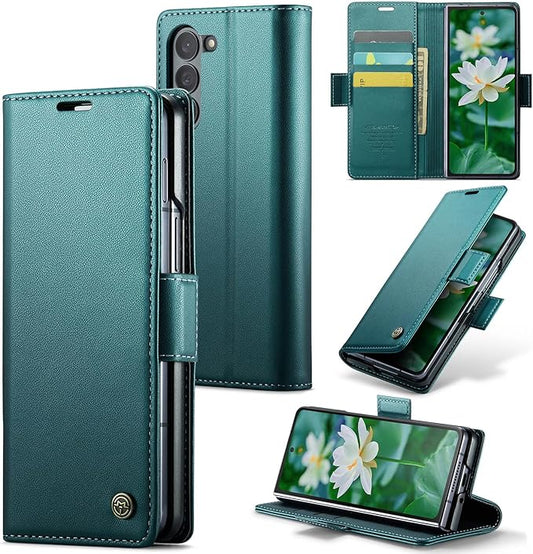 for Samsung Galaxy Z Fold 6 Case, Premium PU Leather Wallet Case Flip Cover with [RFID Blocking][Card Holder][Stand Function] Shockproof Protective for Samsung Galaxy Z Fold 6, Blue-Green