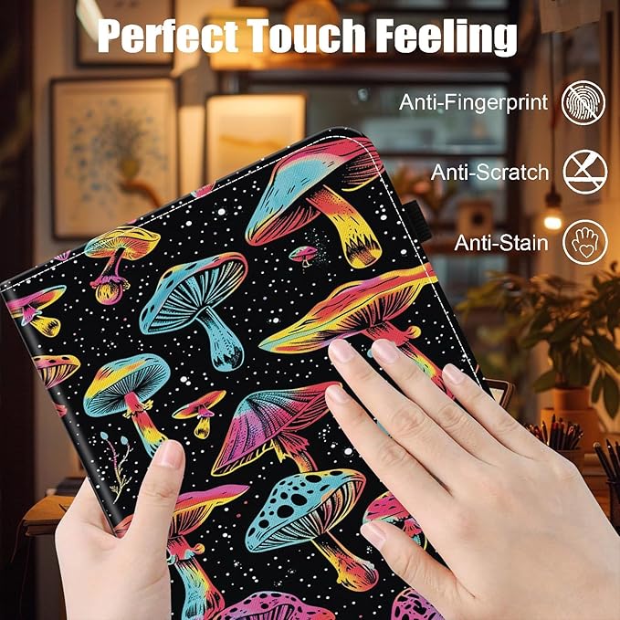 Case for Samsung Galaxy Tab S9 FE 5G 10.9 Inch/Galaxy Tab S9 11 Inch 2023,Card Slot PU Leather TPU Case Pen Holder Auto Wake Sleep,Aesthetic Mushroom