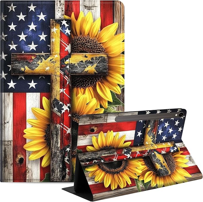 Case for Samsung Galaxy Tab S10 FE/ S9 FE 5G 10.9 Inch/Tab S9 11 Inch, Slim PU Leather Stand Cover with Auto Wake/Sleep, Multi-Angle Viewing & Shockproof, Cross American